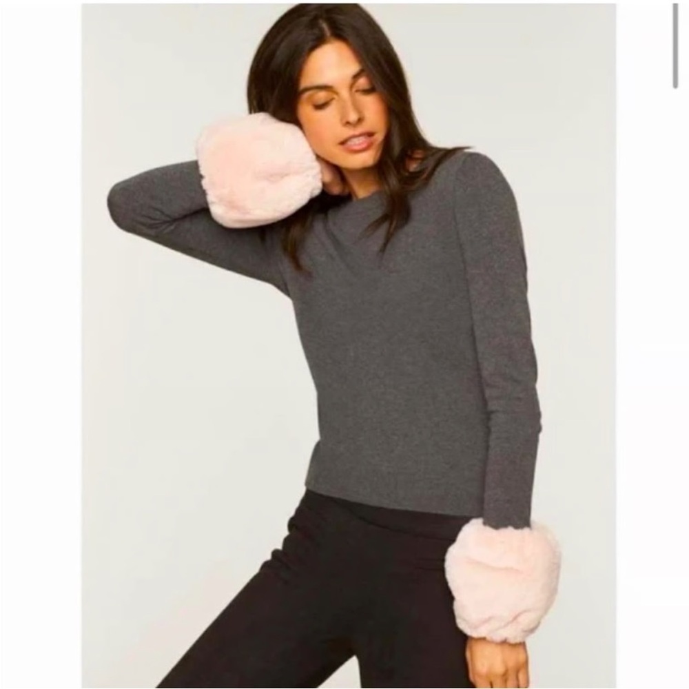 Milly Faux Fur Poof Sleeve Pullover Size Medium